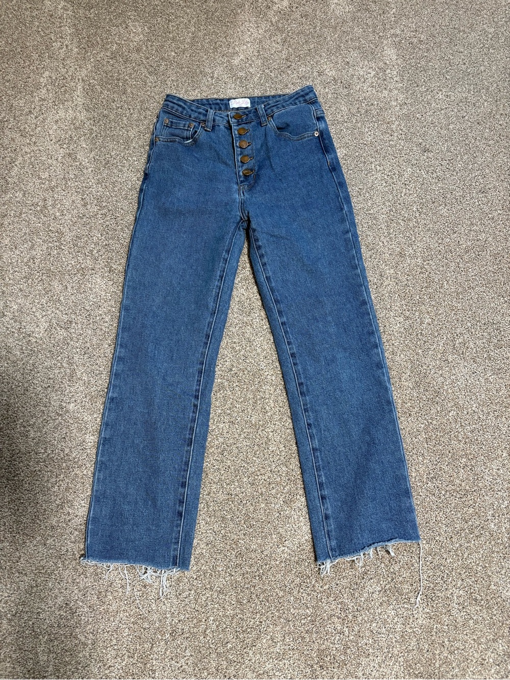 Pink Lily Dark Blue Button-Fly Straight Leg Jeans